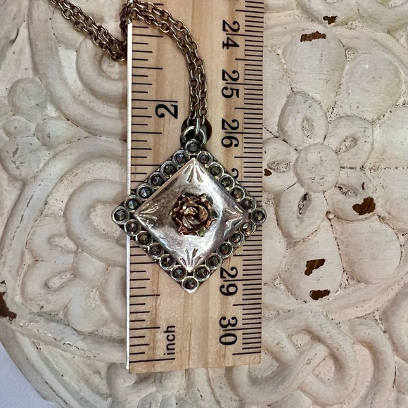Vintage Silver Handmade 3-D Rose square pendant with Marcasite estate piece - Picture 12 of 15